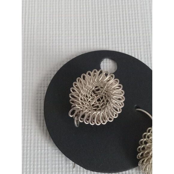 Silver Toned Coiled Spiral Metal Half Circle Puff Lightweight Fashion Earrings - Picture 8 of 8